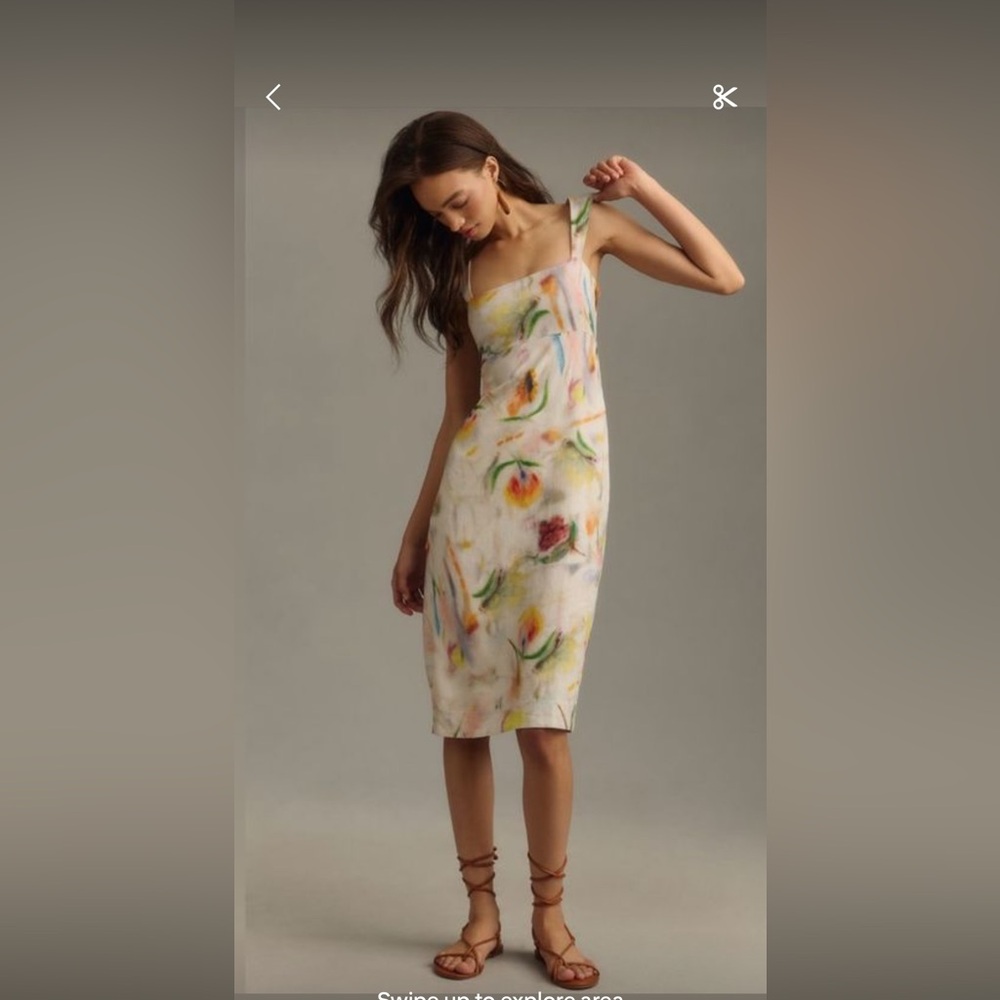 Anthropologie Pilcro Square Neck Linen Midi Dress